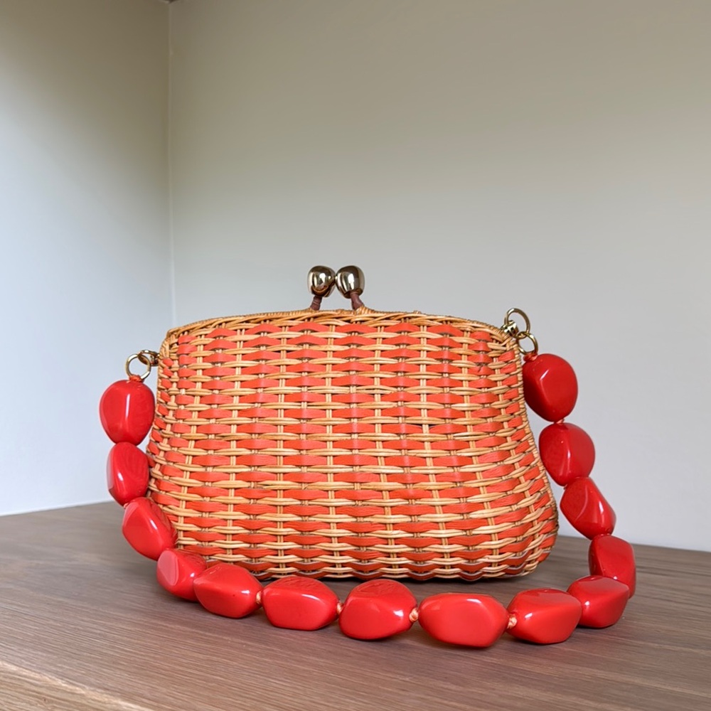 Chic Woven Orange Clutch with Gold Chain - Picture 8 of 10